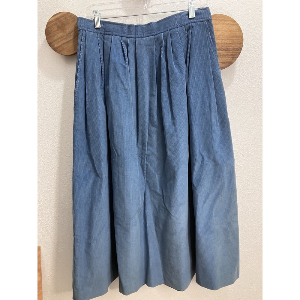 Rare Vintage The Villager Dusty Blue Corduroy Skirt Measures 29x34 Below Knee